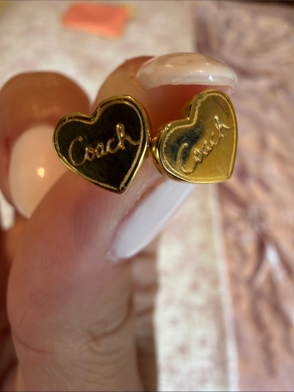 Coach Gold Solid Signature Heart Stud Earrings
